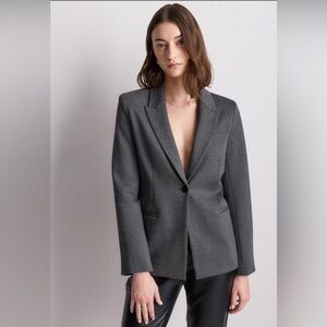 Quince Women’s XL Ultra-Stretch Ponte Single Breasted Blazer Charcoal Preppy